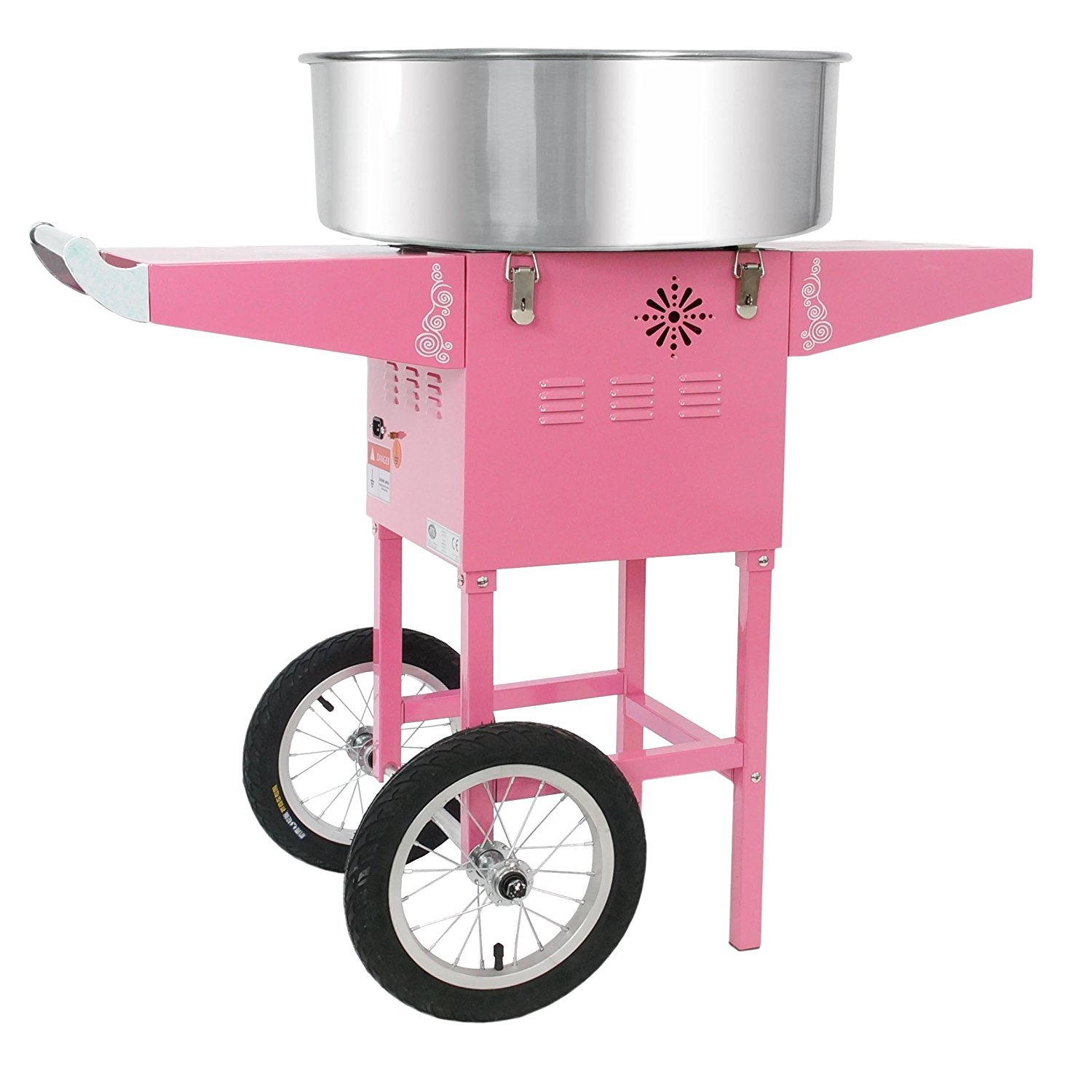 Funtime FT1000CCK-P Pink Cotton Candy Machine with Wheels - Commercial Candy Floss Maker for Parties, Events, and Carnival Use - Portable Mobile Cart for Home & Business