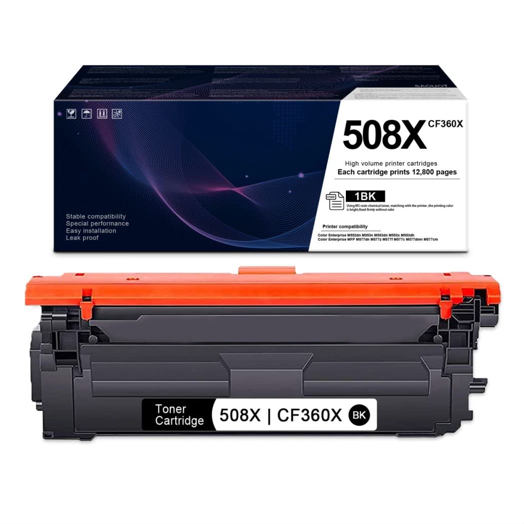 SAOUOT 508X Black High Yield Toner Cartridge Replacement (1 Pack) - Compatible with HP Color Enterprise M552dn M553n M553dn M553x M553dh MFP M577dn M577z M577f M577c M577dnm M577cm Printers - Perfect for Office Printing & High Volume Document Production