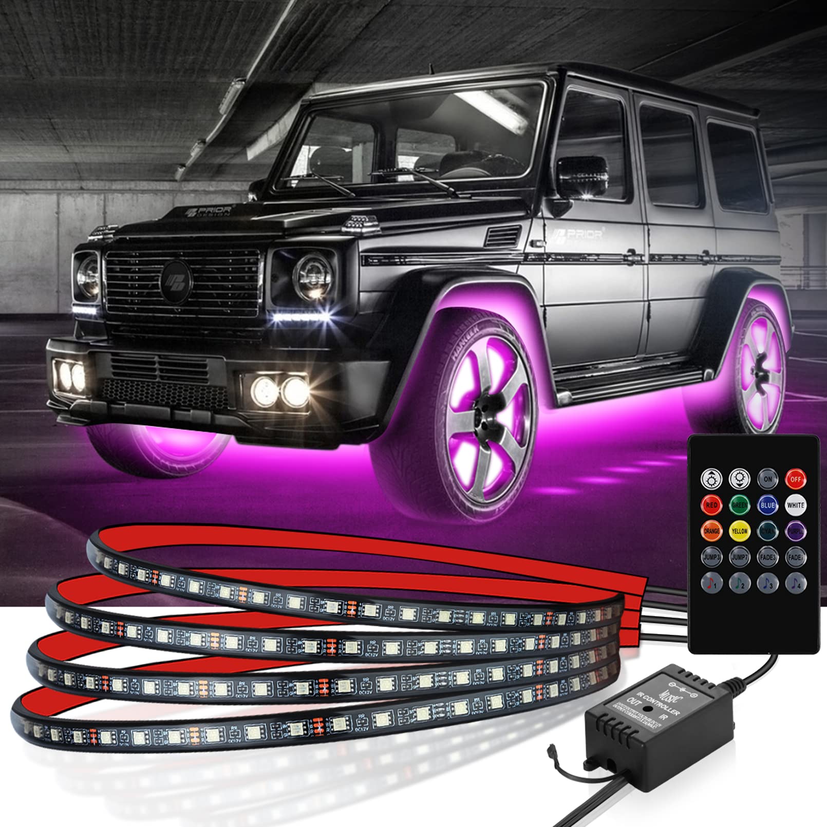 Car Underglow Lights Kit - Dynamic & Static Neon LED Strip Lights for Trucks & SUVs | 2-Line Design, Bright DIY Color Music Sync, 7 Scene Modes, Waterproof Exterior Lighting | Perfect for Night Driving, Car Shows & Off-Road Adventures