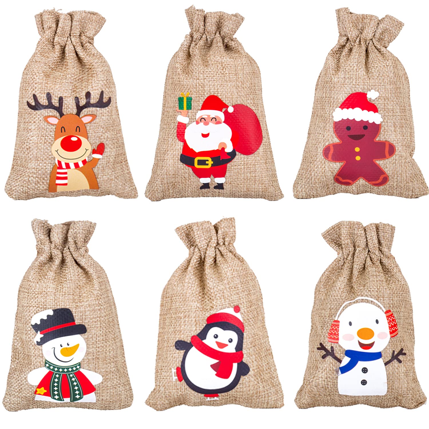 36Pcs Christmas Jute Burlap Drawstring Gift Bags - 10x15cm Small Kraft Favor Pouches for Holiday Party Favors, Wedding Decorations & DIY Crafts - Perfect for Xmas Gifts, Candy Bags and Party Supplies