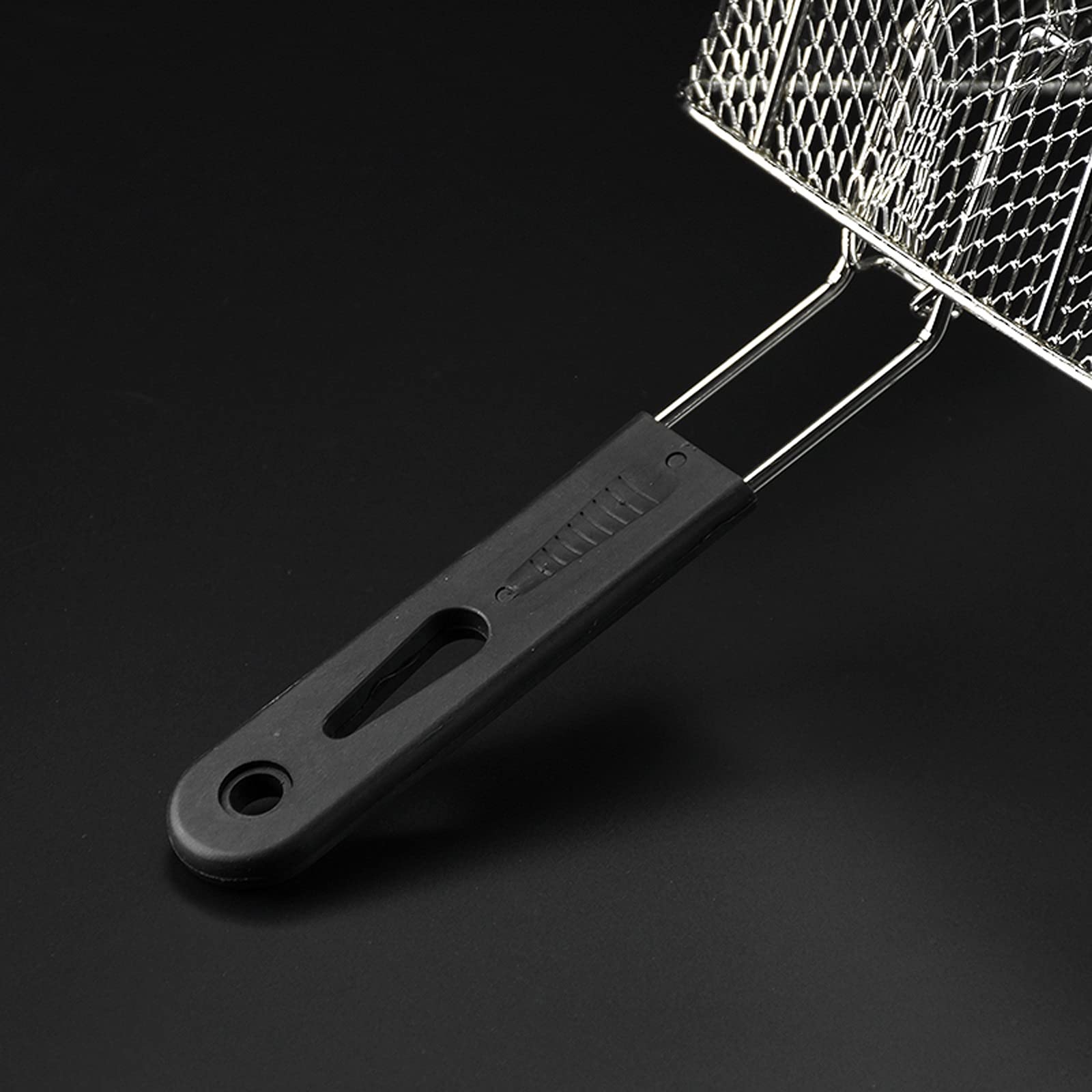 Commercial Electric French Fry Basket - Stainless Steel Square Fryer Basket with Black Handle for Restaurant & Home Kitchen - Perfect for Frying Chips, Onion Rings & Chicken Wings