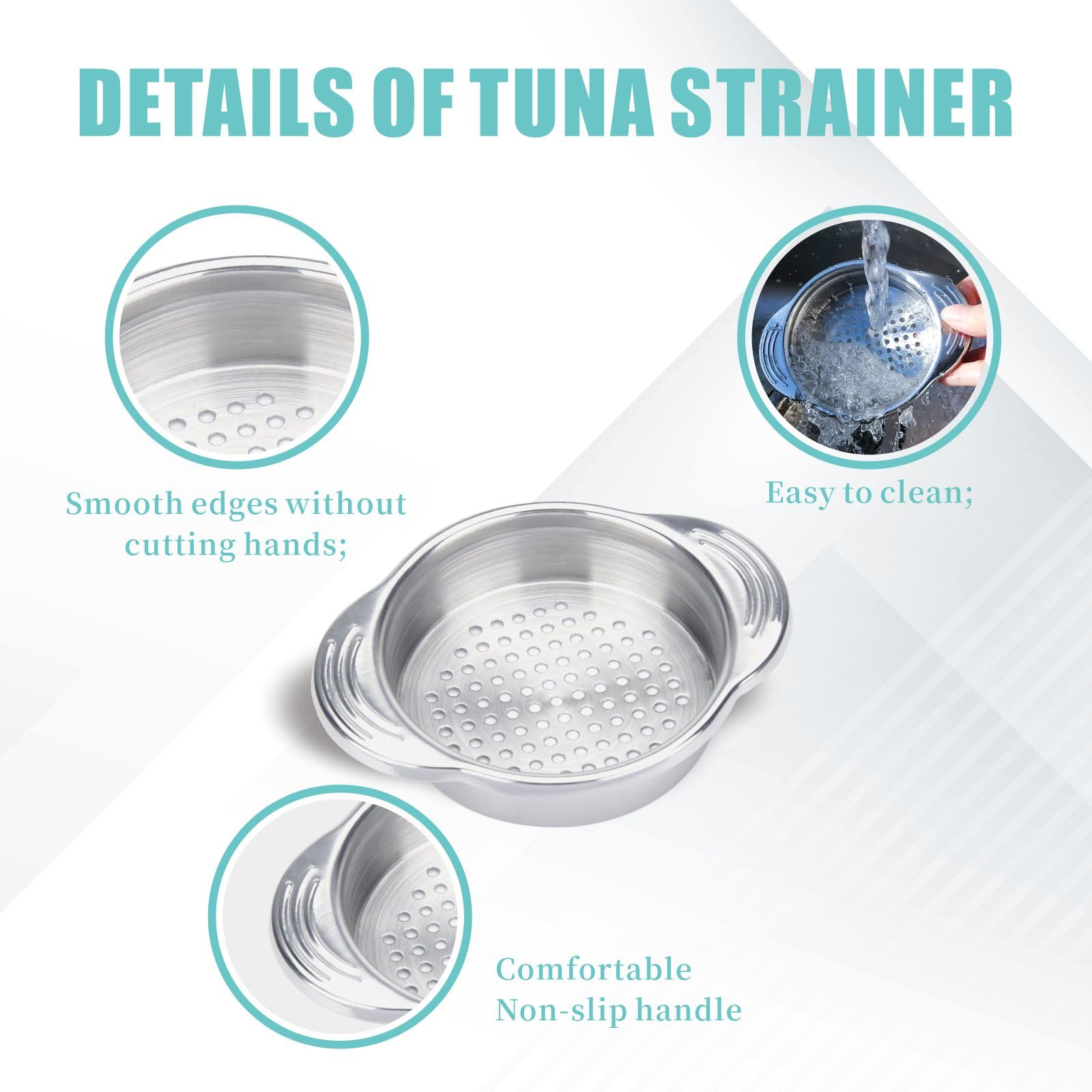 Premium Tuna Can Strainer & Food Colander Set - 2-Piece Eco-Friendly, Food-Grade Stainless Steel Strainer for Easy Draining - Perfect for Canned Tuna, Vegetables, Fruits & Meal Prep
