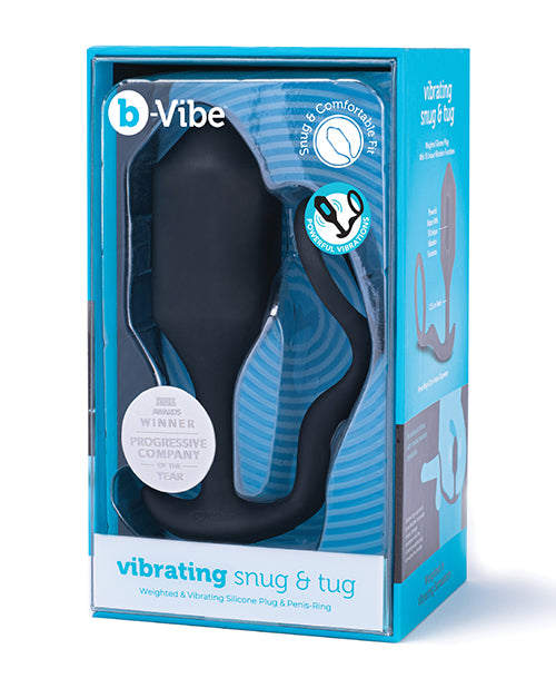 B Vibe Rechargeable Silicone Cock Ring & Anal Plug - Snug & Tug Vibrating Pleasure Toy for Couples (XLarge, Black) | Enhance Intimacy & Spice Up Your Sex Life