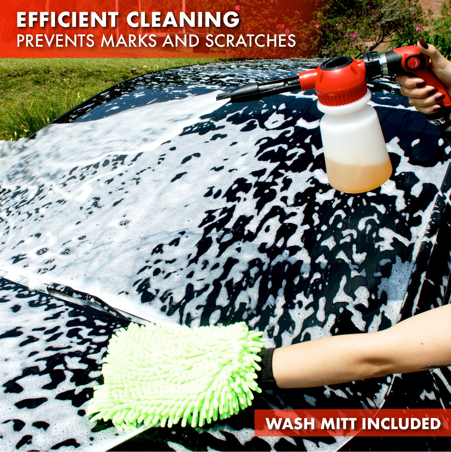 Premium Car Wash Foam Cannon & Microfiber Mitt Kit - High Pressure Foam Sprayer with Garden Hose Attachment - Auto Detailing Accessories for Deep Cleaning - Perfect for Sedans, SUVs, Trucks & Motorcycles (Blue)