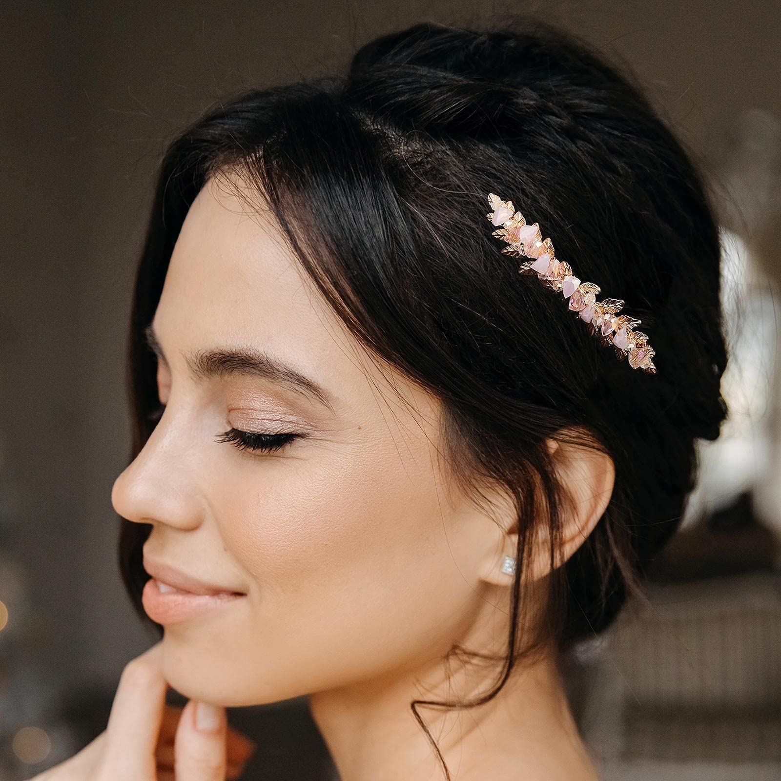 AW BRIDAL Pink Wedding Hair Comb - Gold Bridal Hair Clip for Bride & Bridesmaids | Perfect for Weddings, Prom, Parties & Special Occasions