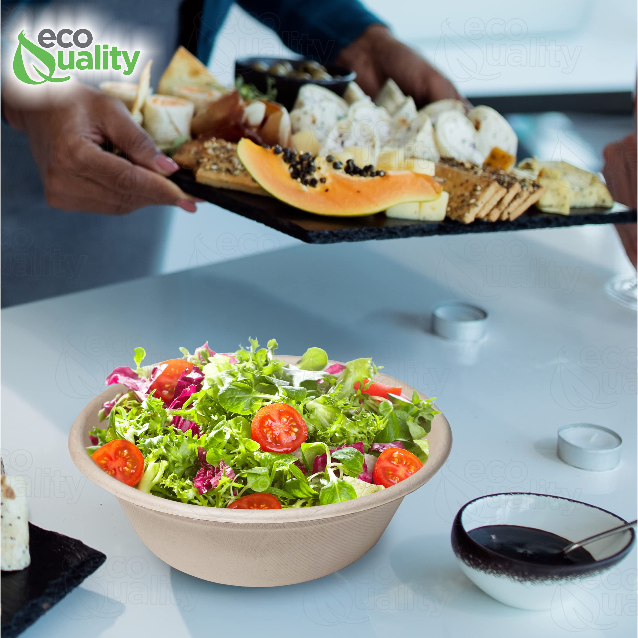 [400 Pack] 40 oz Round Disposable Compostable Paper Bowls - Heavy-Duty Eco-Friendly Natural Bagasse Bowls, Unbleached & Heat Resistant, 100% Biodegradable - Perfect for Salads, Parties, Picnics & Takeout Meals