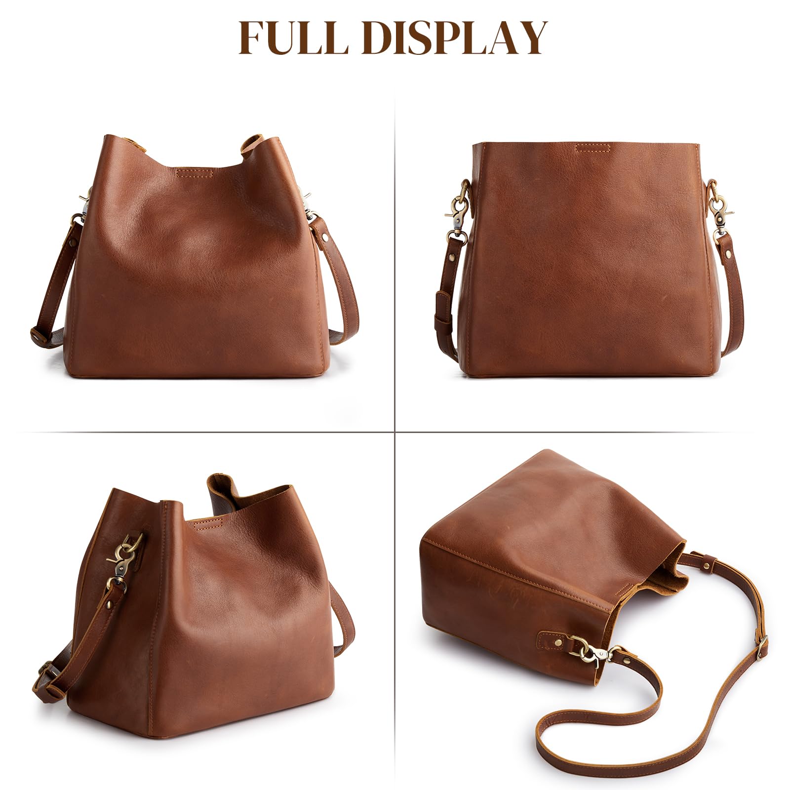 S-ZONE Genuine Full Grain Leather Crossbody Bag for Women - Stylish Shoulder Purse with Butterfly Bucket Design | Perfect for Work, Travel & Everyday Use