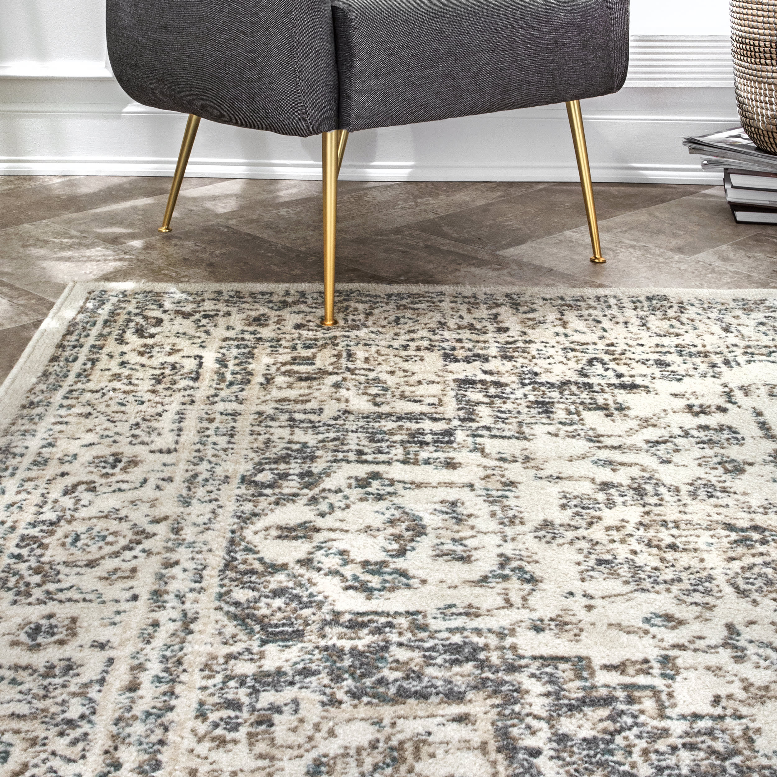 Coronet Medallion Area Rug - Cream Traditional Oriental Carpet for Living Room, Bedroom & Dining Room Decor