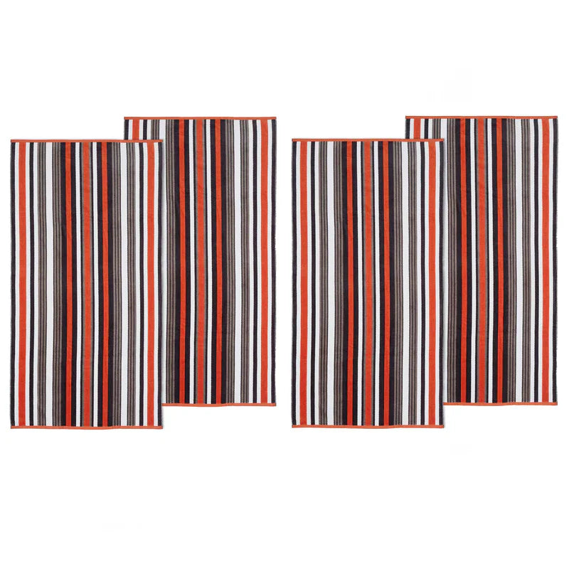 4 Piece Cotton Rope Textured Striped Oversized Beach Towel Set - Soft, Absorbent & Quick-Drying for Pool, Beach, Yoga & Outdoor Activities