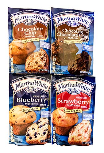 Martha White Muffin Mix Variety Pack - Chocolate Chip, Blueberry, Strawberry & Double Chocolate (4 Pack, 28.8 oz) | Easy Breakfast & Snack Solution for Families, Parties & Office Treats