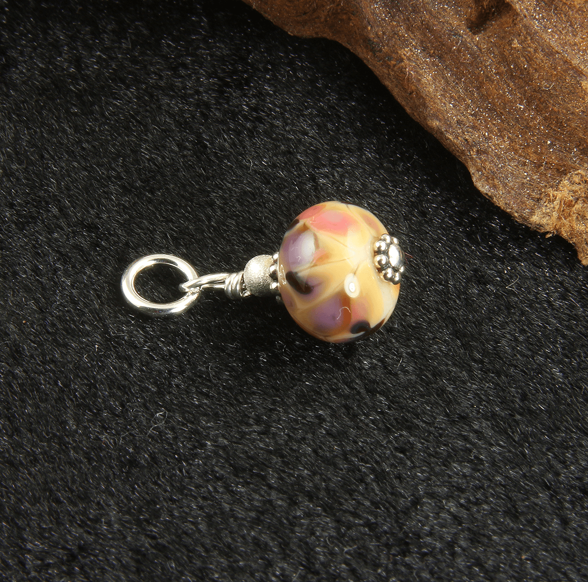 Handmade Yellow Marble Lampwork Glass Charms with Sterling Silver for Jewelry Making - Perfect for DIY Bracelets, Necklaces & Earrings