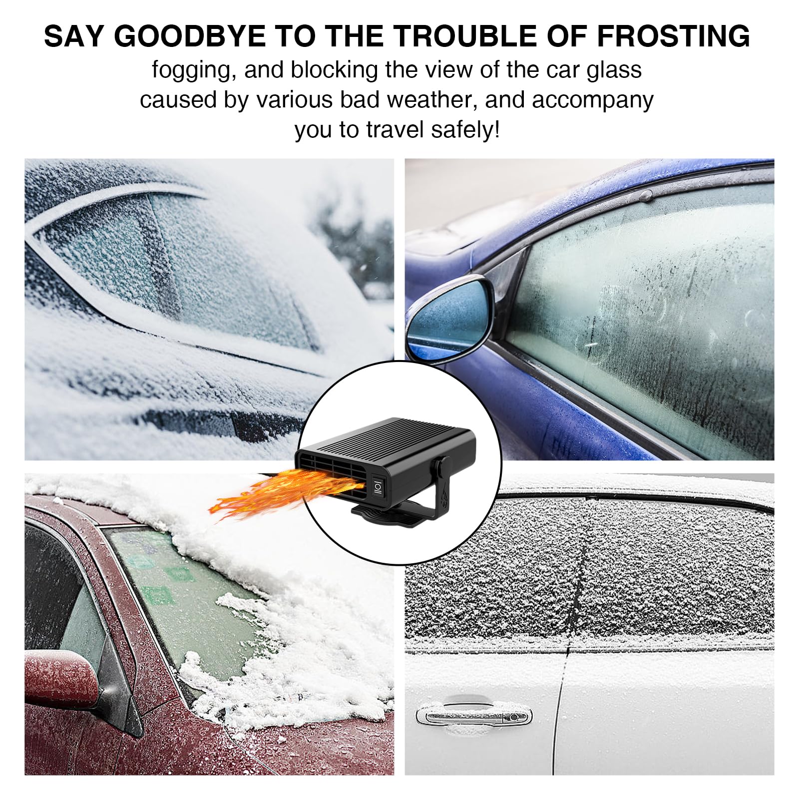 Upgraded Portable 12V 150W Car Heater & Cooler Fan - Dual Function Auto Defroster & Defogger for Windshield - Fast Heating/Cooling Ceramic Heater with Cigarette Lighter Plug (Premium Black) - Perfect for Winter Driving & Summer Road Trips