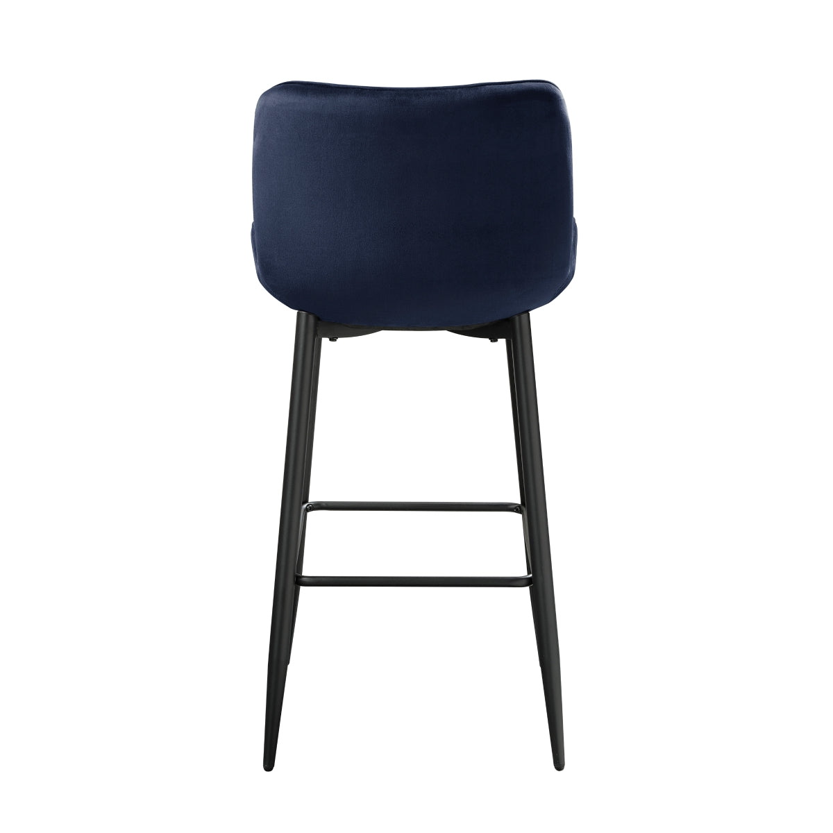 Blue Velvet Quilted Bar Stools Set of 2 - Modern Kitchen Counter Height Chairs with Padded Seat for Dining Room, Bar, or Breakfast Nook