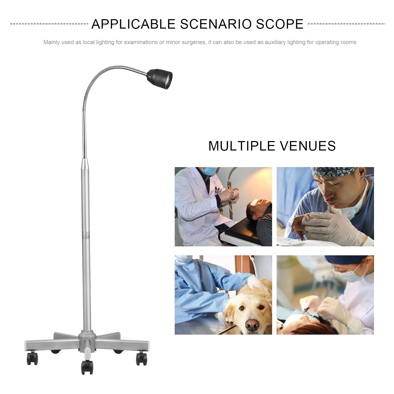 BONEW 35W LED Shadowless Floor Standing Exam Light - Adjustable Medical Examination Lamp for Dental, Surgery, and Clinical Use - Perfect for Hospitals, Clinics, and Home Healthcare