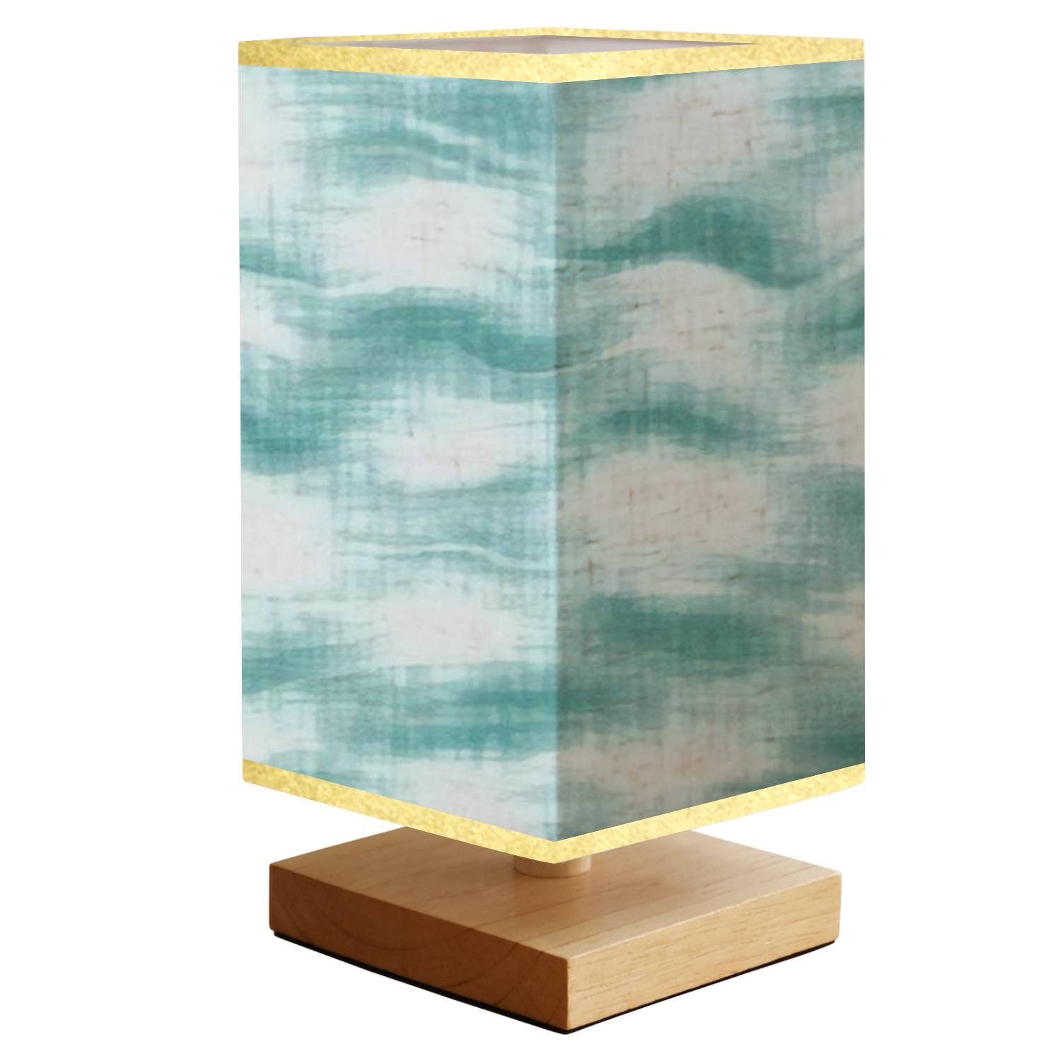 Remote Control Wooden Desk Lamp with 16 Color Changing LED & Fabric Shade - Soft Aegean Teal Blue Stripe Texture Nightstand Light for Bedroom, College Dorm | Perfect for Reading, Studying & Bedside Ambience