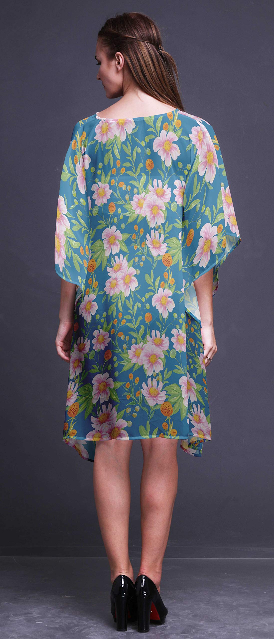 Bimba Women's Short Caftan Midi Dress - Beach Cover Up Swimwear, Summer Boho Kaftan for Poolside, Vacation & Resort Wear