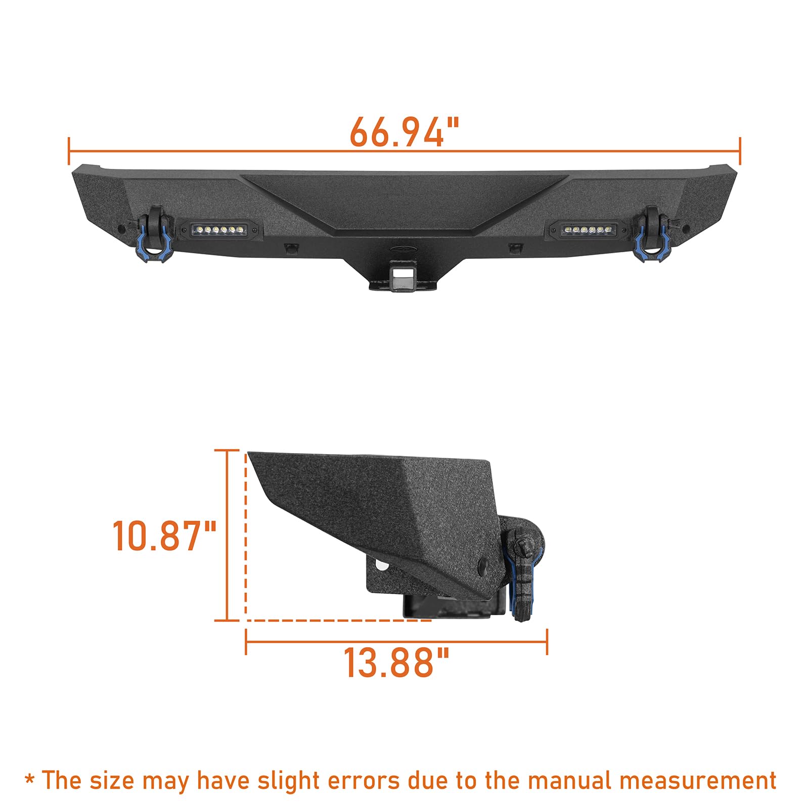 Heavy Duty u-Box Rear Bumper with Hitch Receiver & 2x LED Floodlights for Jeep Wrangler JL & JLU (2018-2025) - Off-Road Protection & Towing Accessory for Adventure & Trail Riding
