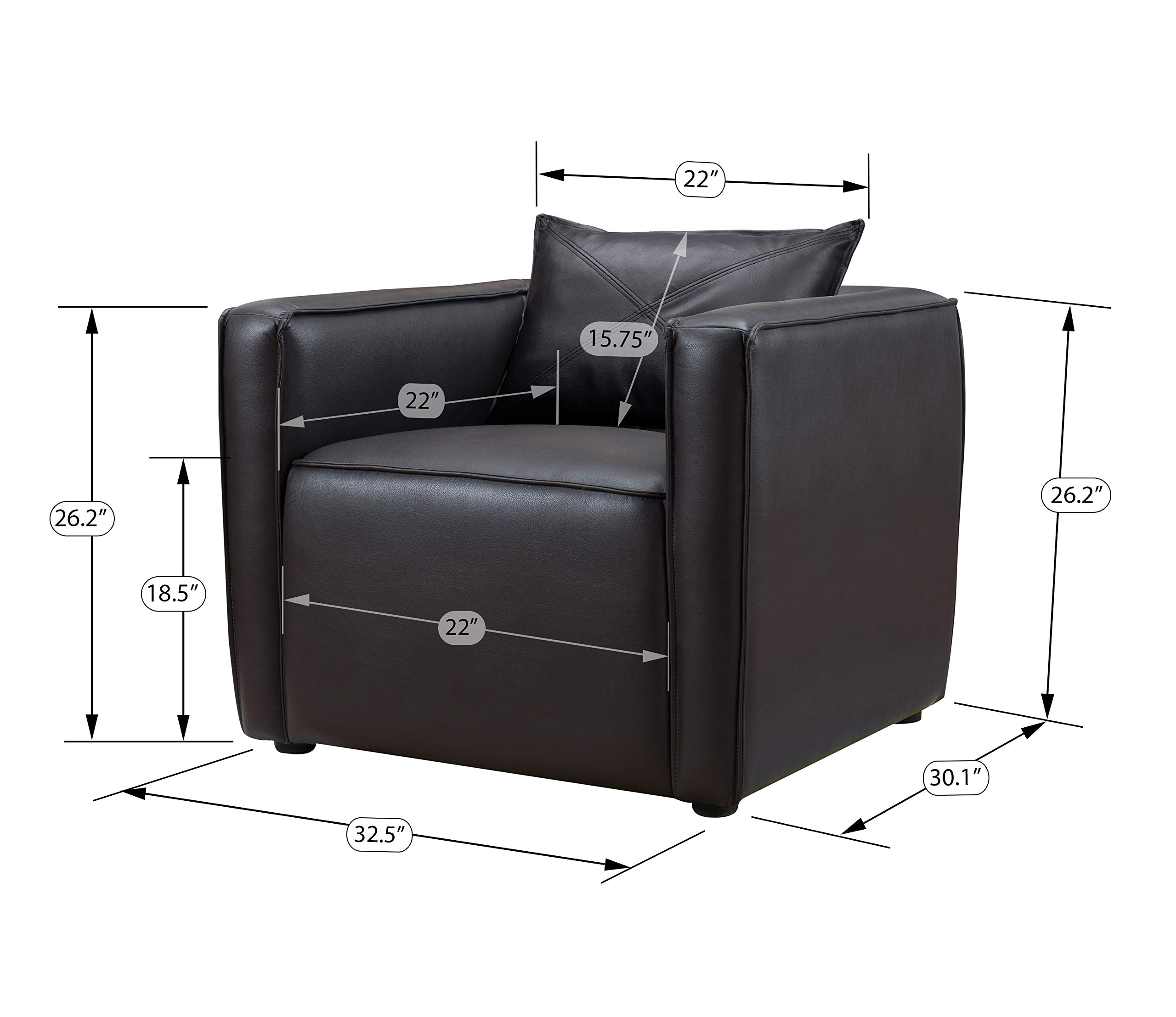 Geneva Modern Breathable Vinyl Padded Arm Chair - Dark Gray Accent Chair for Living Room, Bedroom & Office - Comfortable Lounge Chair with Padded Seat