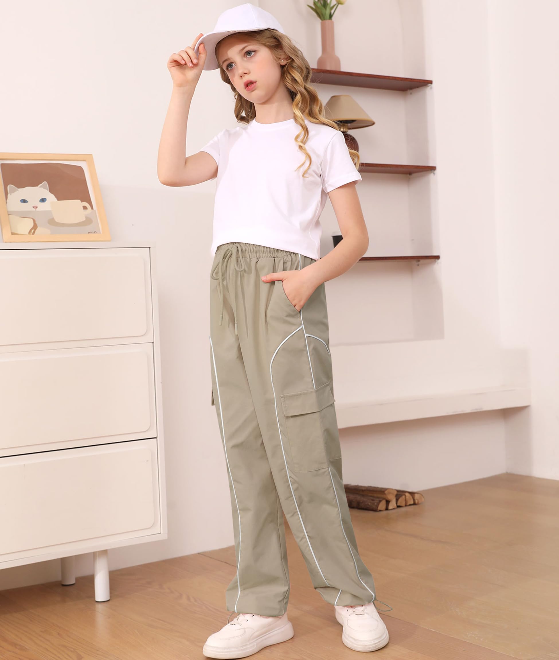 Vogseek Girls Cargo Pants for 7-14 Years | Y2K Joggers Trousers | Kids Baggy Pants with Pockets | Casual Wear, School Outfits & Street Style Fashion