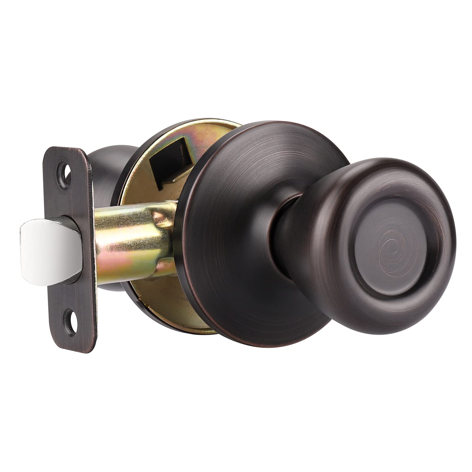 Gobekor Oil Rubbed Bronze Passage Door Knob - 1 Pack Keyless Interior Door Handle for Closet, Hall & Bedroom - Smooth Operation Tulip Style Knob with Lock for Home & Office Use