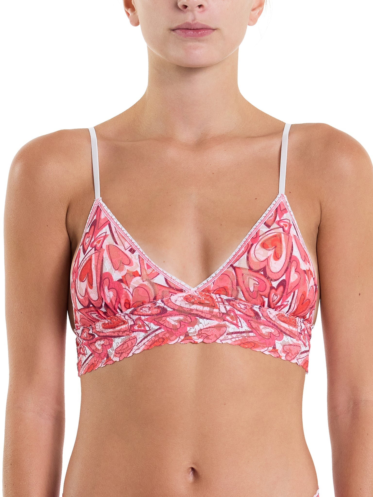Printed Signature Lace Padded Triangle Bralette - Comfortable Wireless Bra for Women, Soft Stretch Fabric, Everyday Wear & Layering