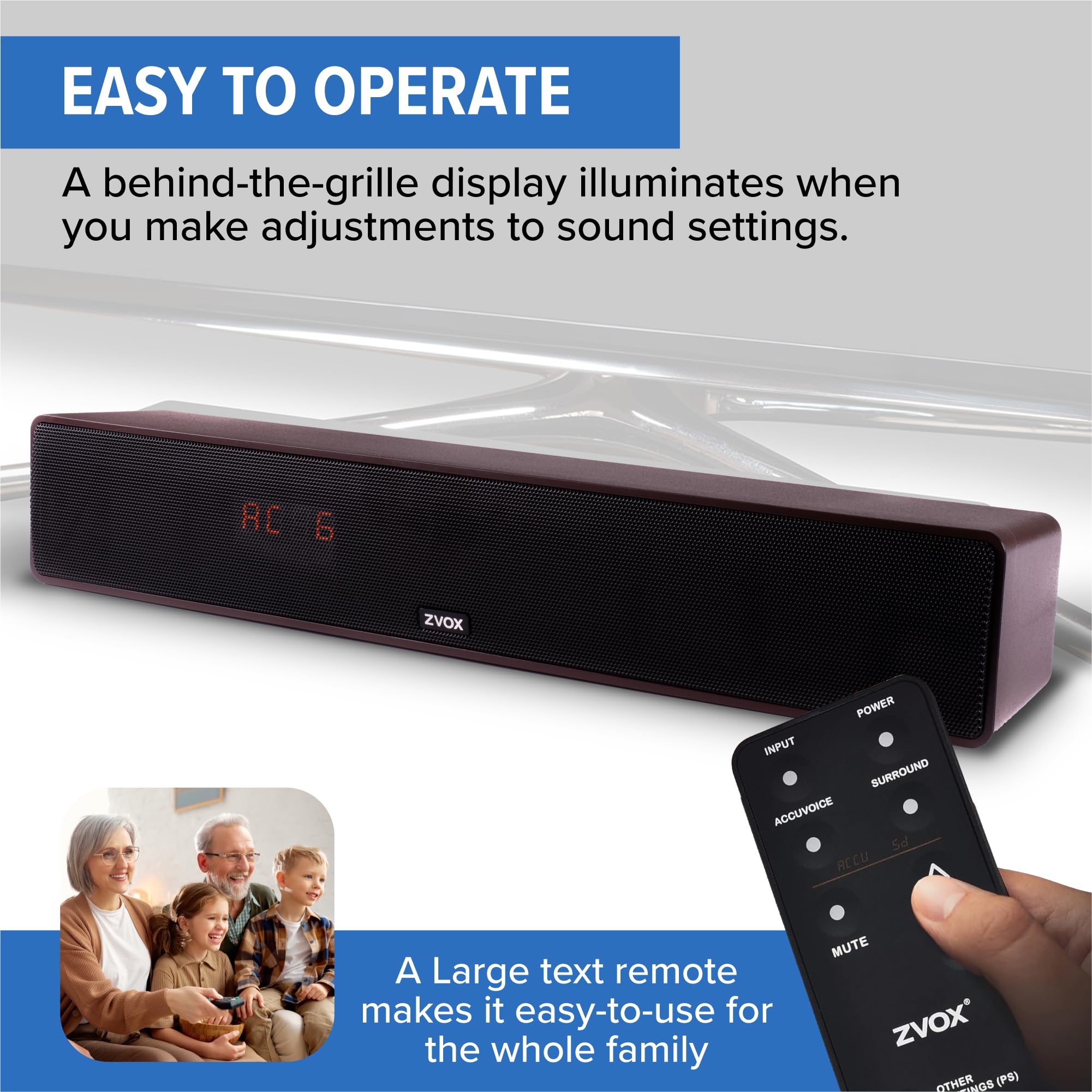 ZVOX AV157 Dialogue Clarifying Sound Bar with AccuVoice Technology - 12 Levels of Voice Boost for Clear TV Audio, 17