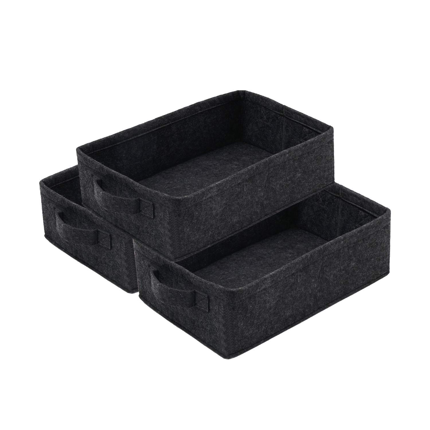 MYCOQU 3-Pack Foldable Felt Storage Baskets with Handles - Medium/Dark Grey Toy Organizer, Book Bin, Laundry Hamper for Kids Room, Nursery, Office & Bedroom Storage Solutions