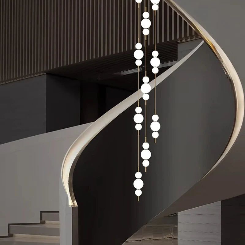 Modern Tri Globes Staircase Chandelier Lighting Fixture - Elegant Crystal Pendant Light for Foyer, Hallway & Stairwell Decoration - Perfect for Home, Hotel & Luxury Interior Design