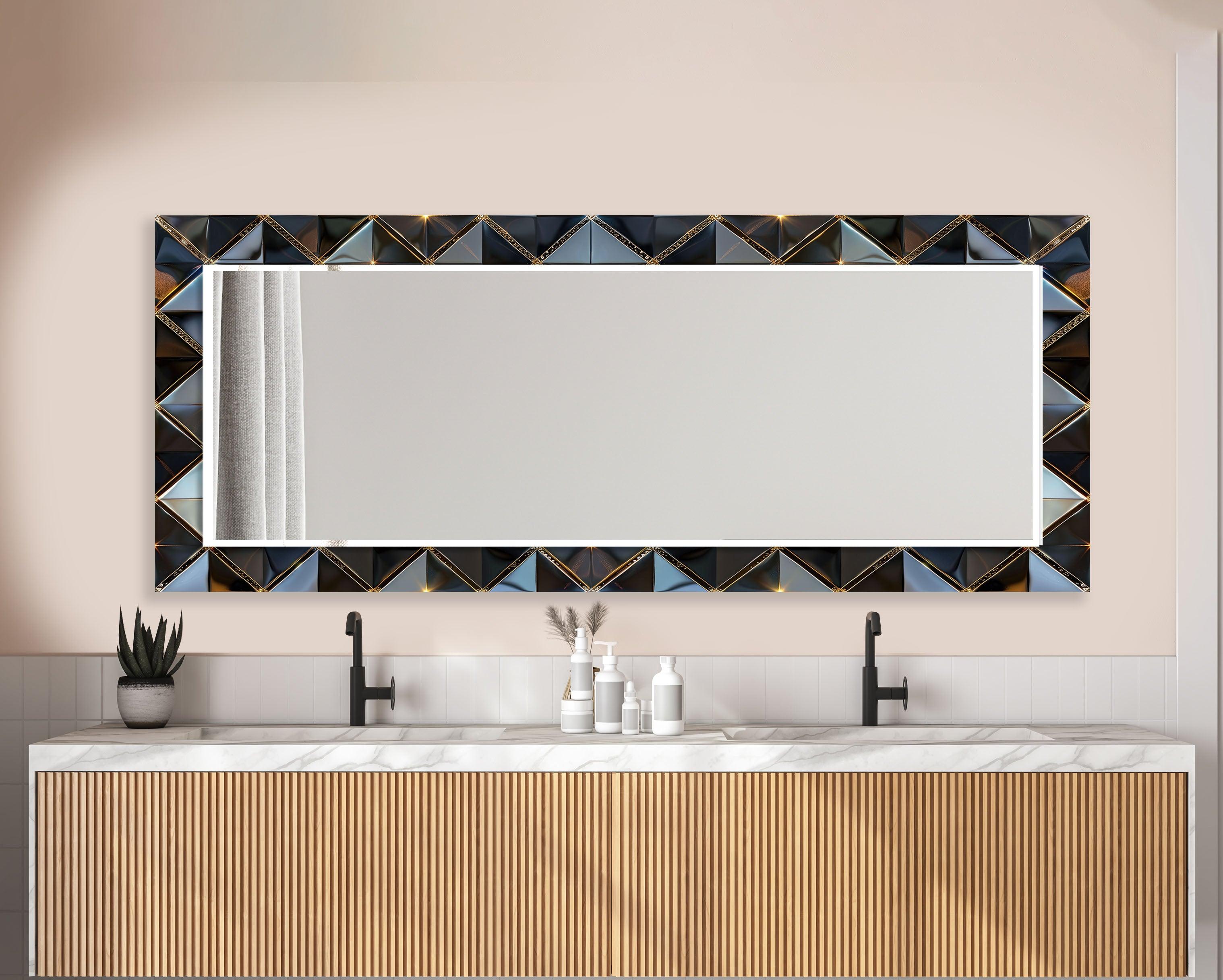 Modern Black Geometric Wall Mirror - Stylish Home Decor for Living Room, Bedroom & Entryway - Perfect for Selfies & Interior Design
