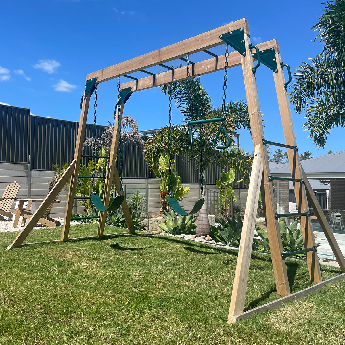 Daintree 2-in-1 Monkey Bars and Swing Set for Kids - Outdoor Playground Equipment for Backyard, Park, and School Play Areas