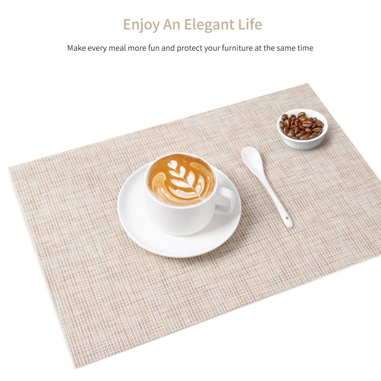 SENDAY Heat-Resistant & Stain-Resistant PVC Placemats Set of 8 - Non-Slip Woven Vinyl Table Mats for Kitchen Dining, Washable & Durable Beige Placemats - Perfect for Everyday Meals, Dinner Parties & Home Decor