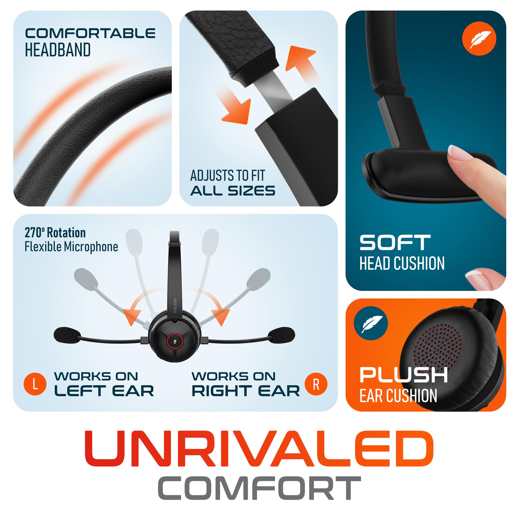 Delton Wireless Noise Canceling Headset with USB Dongle & Charging Dock - Bluetooth Computer Headphone for PC, Laptop, Mac - Works with Zoom, Microsoft Teams, Google Meet - Perfect for Home Office, Online Meetings & Remote Work (Black)