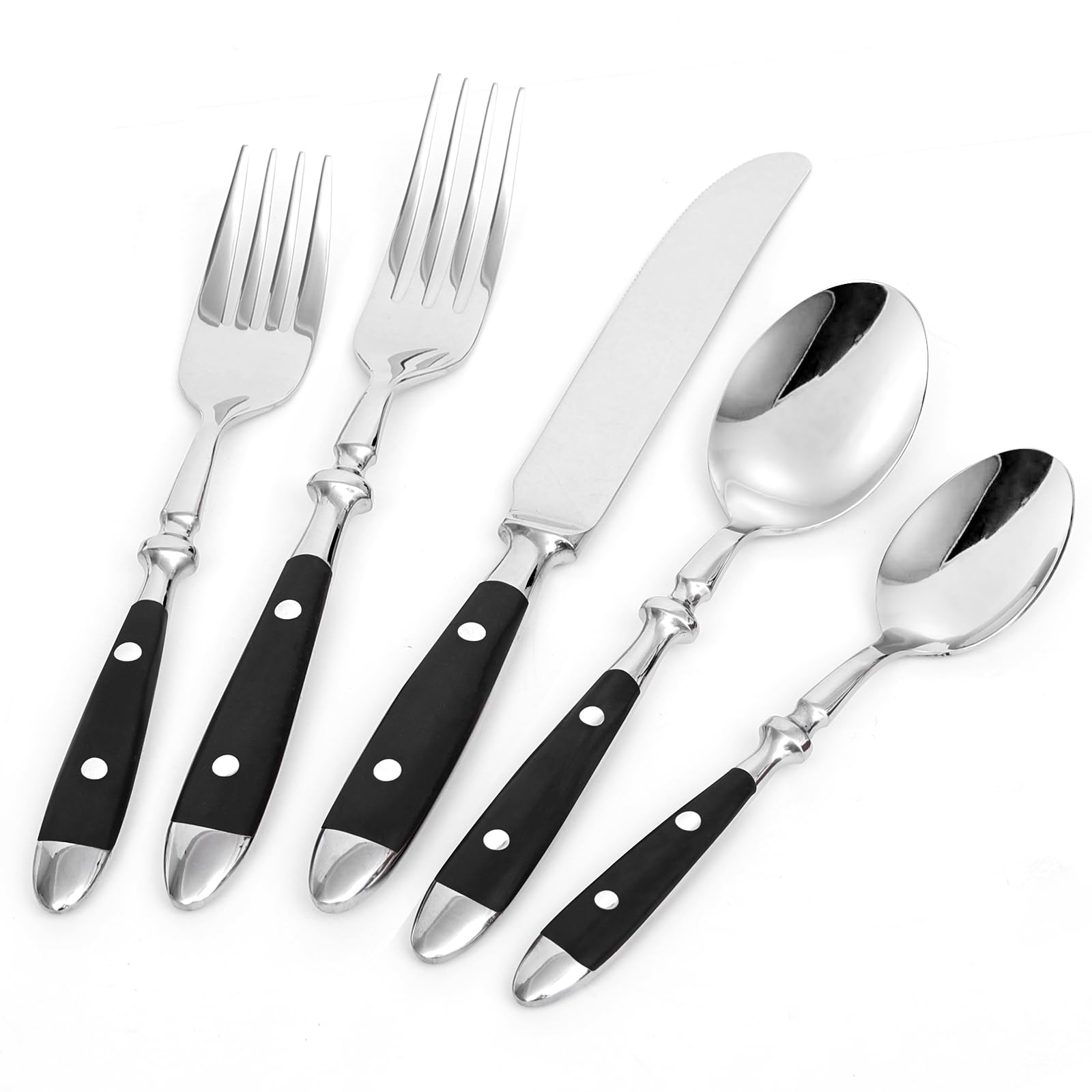 20-Piece Silverware Set for 4 - Stainless Steel Flatware with Black Handles - Retro Mirror Finish Forks, Spoons & Knives - Dishwasher Safe Cutlery for Home, Restaurant & Dinner Parties