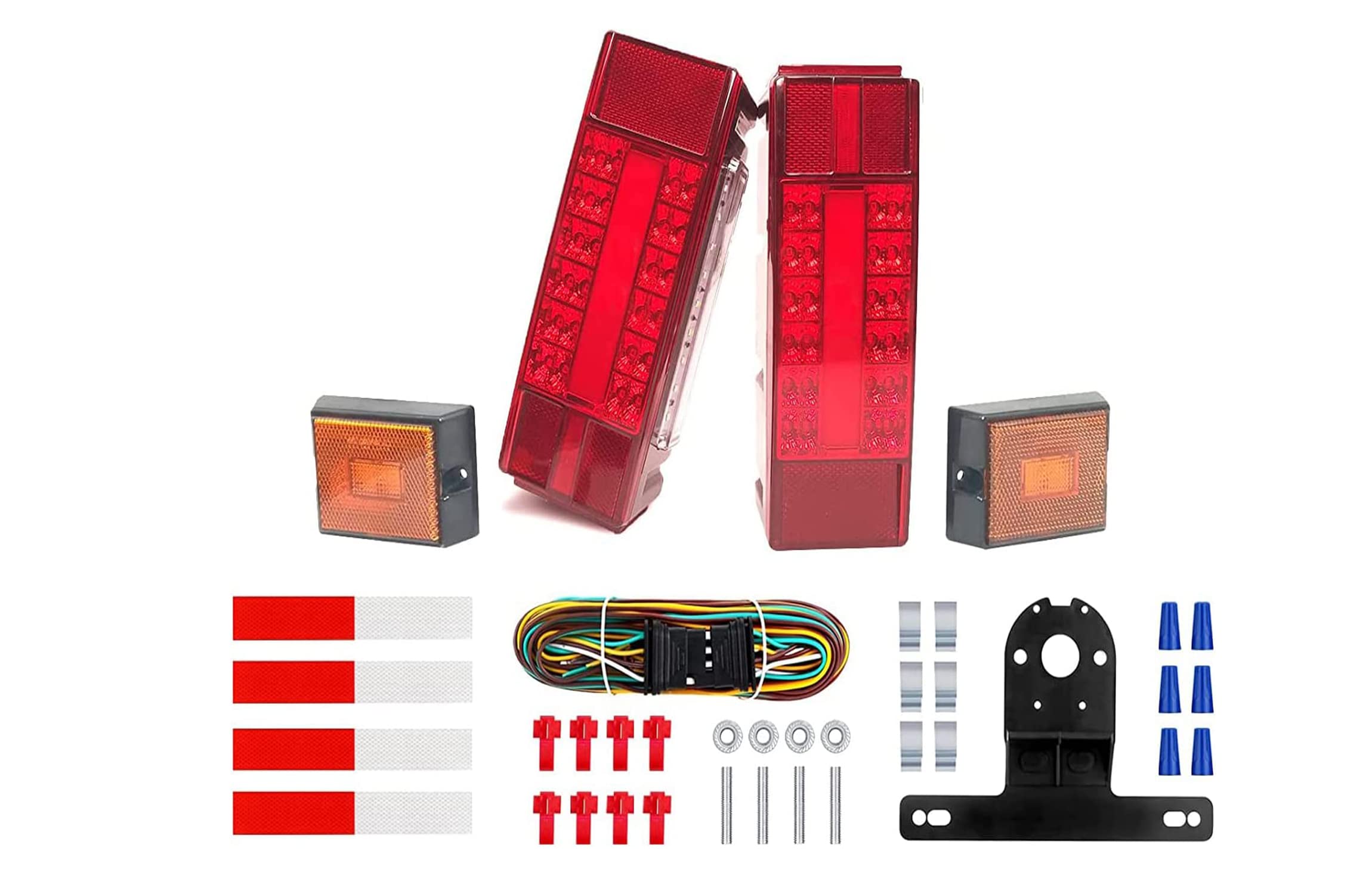 Low Profile LED Boat Trailer Lights - IP68 Waterproof Rectangular Combo Stop/Turn/Running Lights with License Plate Light for Trailers, Trucks & Boats | Durable Rear Lights for Marine & Towing Applications