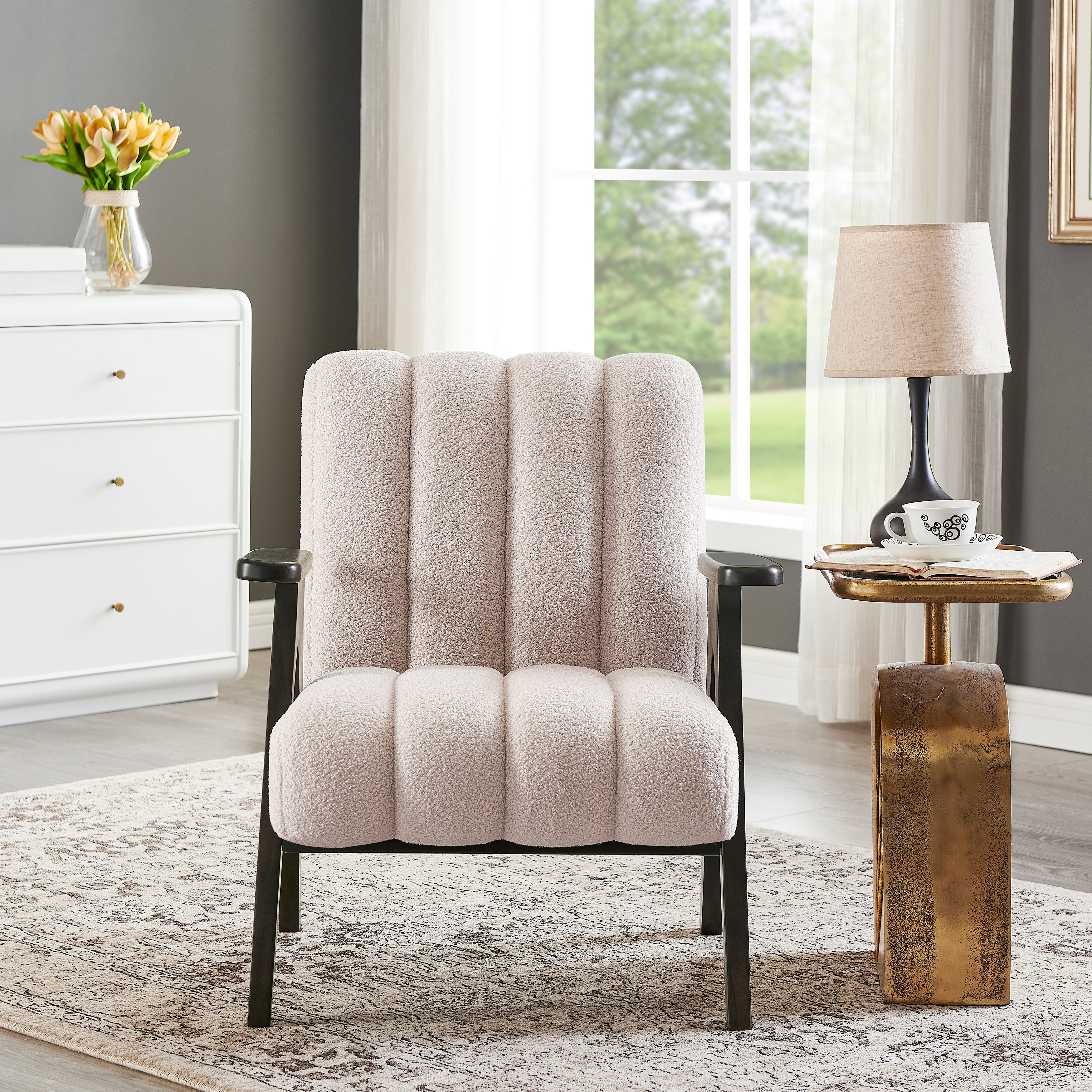 Roundhill Furniture Rella Modern Accent Chair with Espresso Wood Frame - Stylish Living Room Seating for Home Office, Lounge & Bedroom Decor