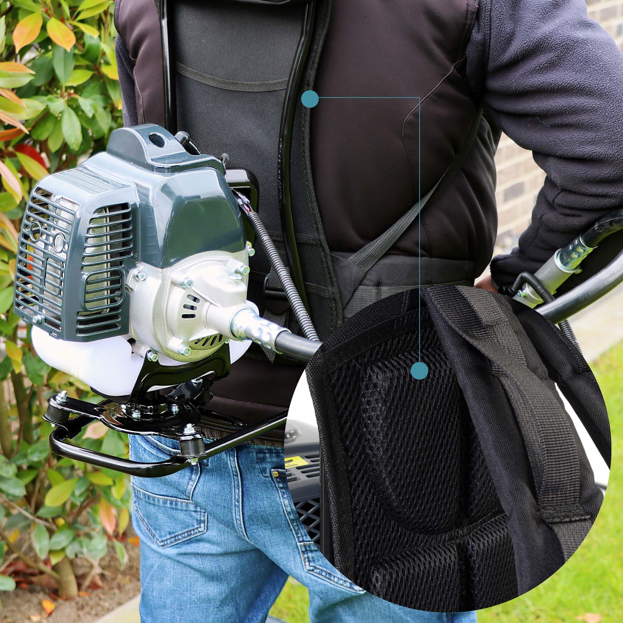 Wiltec 4-in-1 Multifunctional Backpack Tool with 2-Stroke Engine - String Trimmer, Brush Cutter, Hedge Trimmer & Pruner | Perfect for Gardening, Landscaping & Yard Maintenance