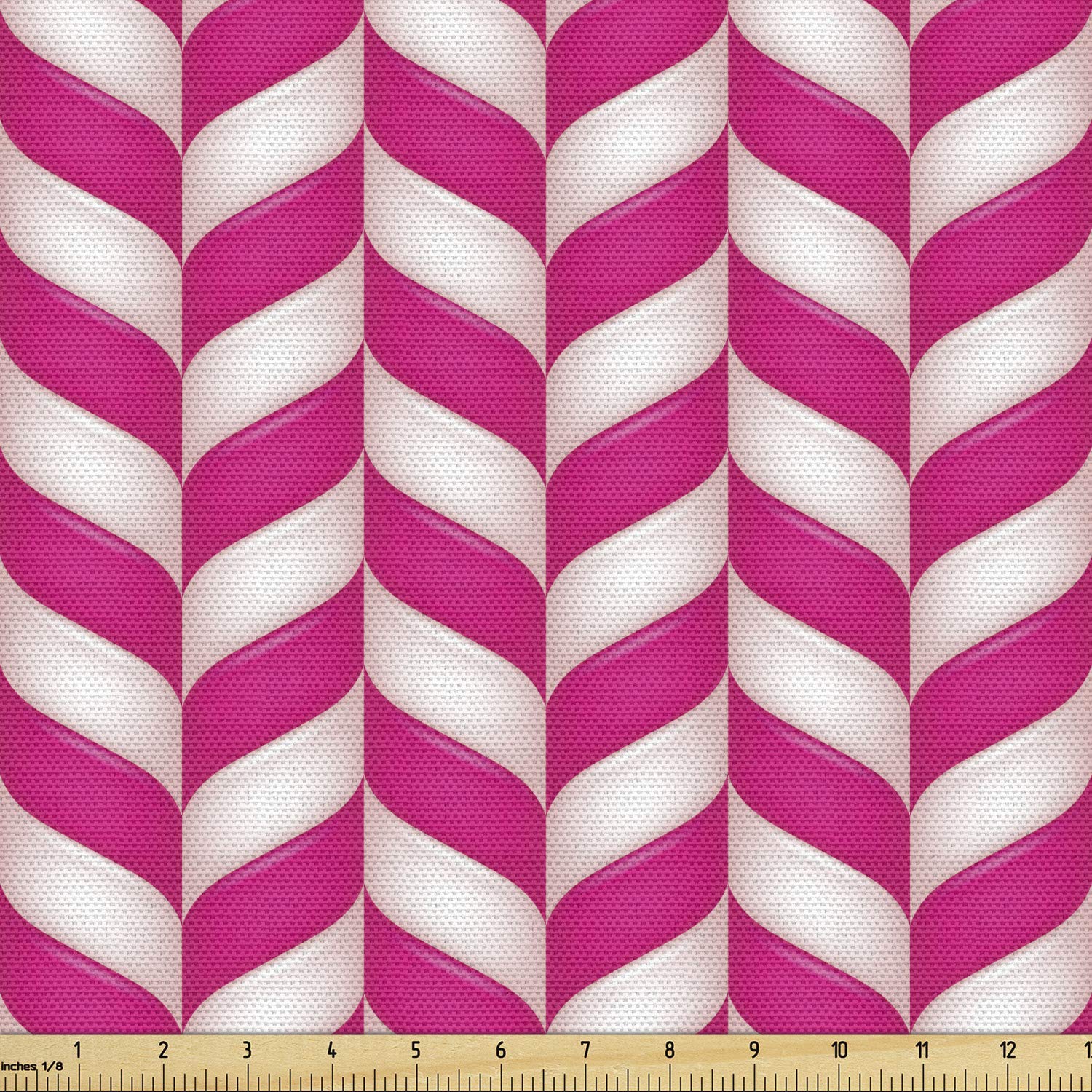 Ambesonne Abstract Fabric by The Yard - Vibrant Pink Wavy Lines Candy Design | Decorative Upholstery Fabric for Sofa, Curtains & Home Decor | 10 Yards Magenta White | Perfect for DIY Projects & Interior Design