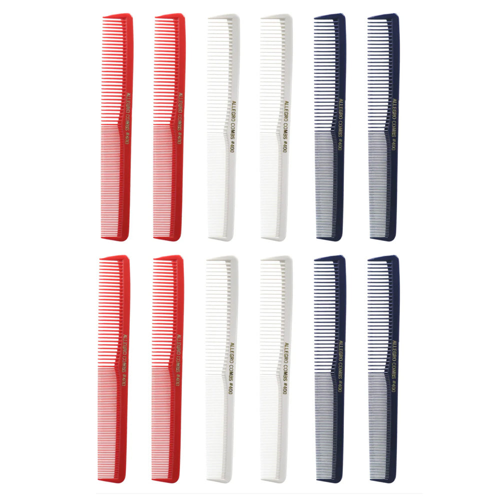 Professional Allegro #400 Barber Combs for Hair Cutting & Styling - 12 Pack All-Purpose Hairdressing Tools | Perfect for Salons, Home Haircuts & Beard Grooming