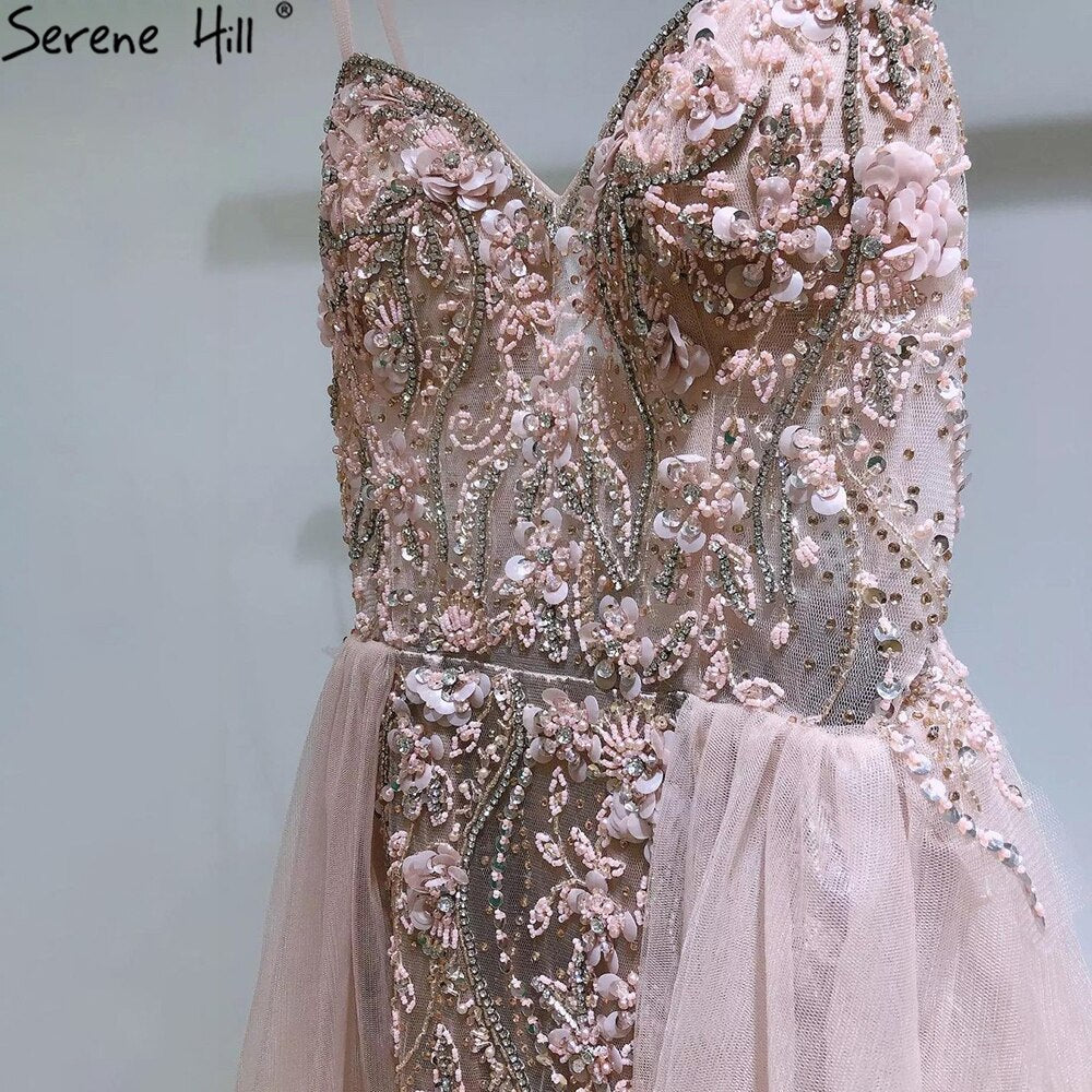 Serene Hill Pink Luxury Overskirt Evening Dress Gown 2025 - Spaghetti Strap Beaded Mermaid Formal Gown for Women - Perfect for Prom, Wedding Party & Special Occasions