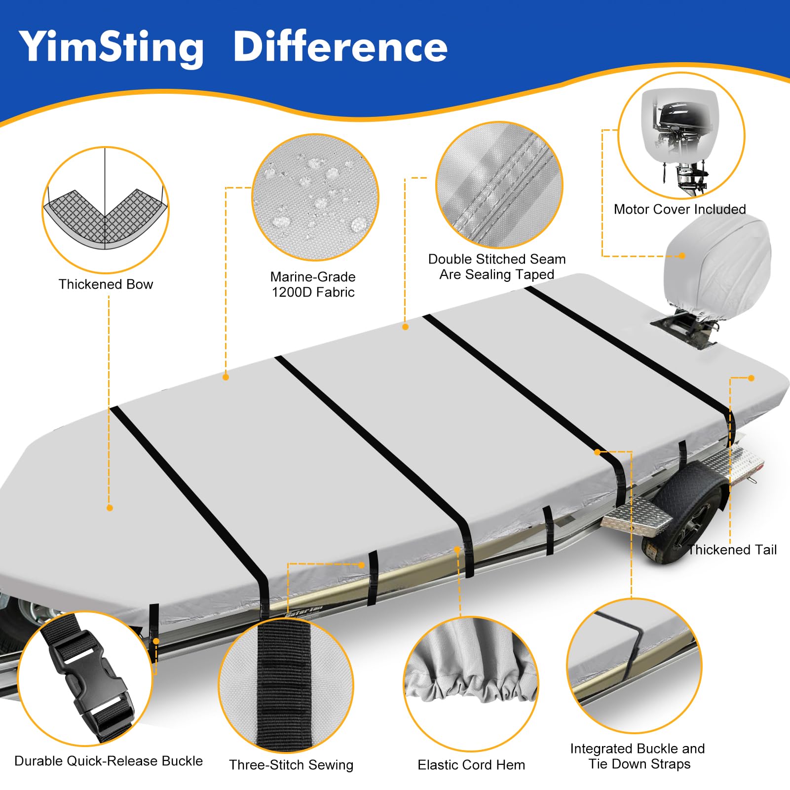 1200D Heavy Duty Jon Boat Cover 14ft - Waterproof Marine Grade Canvas for Outdoor Boating