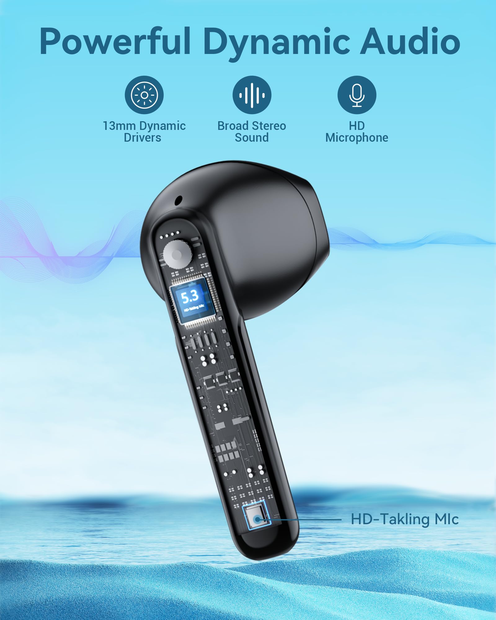 Occiam Wireless Earbuds Bluetooth 5.3 Headphones - 64H Playback Stereo Ear Buds with Wireless Charging Case, in-Ear Earphones for Android Phone & Laptop (Black) - Perfect for Workouts, Commuting & Travel