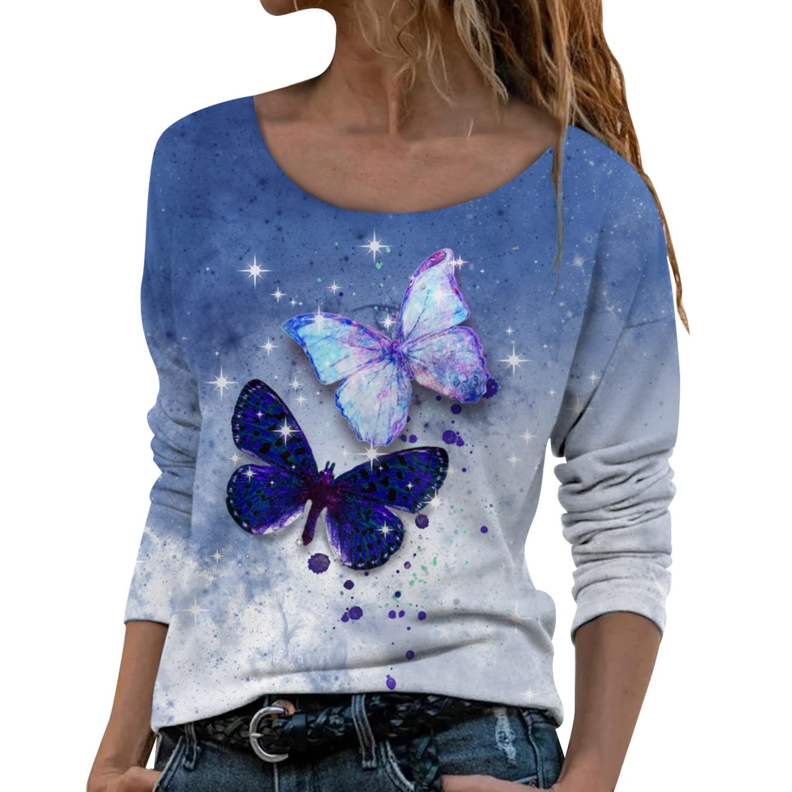 2022 Fall Women's Gradient Color Tee Shirt - Casual O-Neck Long Sleeve Blouse, Trendy Plus Size Tops for Women | Perfect for Autumn Outfits, Office Wear & Casual Dates