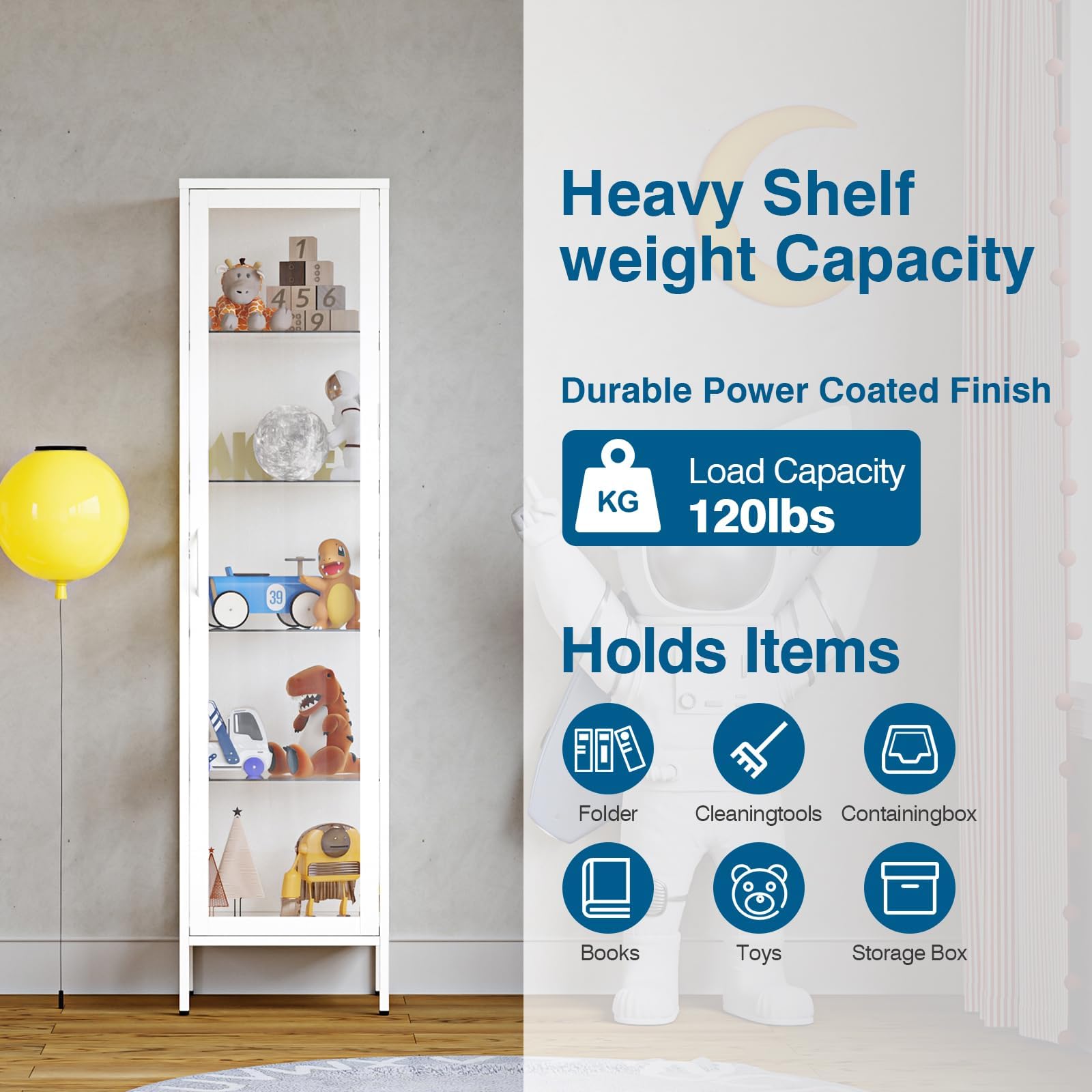 Glass Door Display Cabinet with 4 Adjustable Shelves - White Curio Cabinet for Home, Office, Clinic or Pantry Storage - Easy Assembly Required - Perfect for Showcasing Collectibles, China, or Retail Merchandise