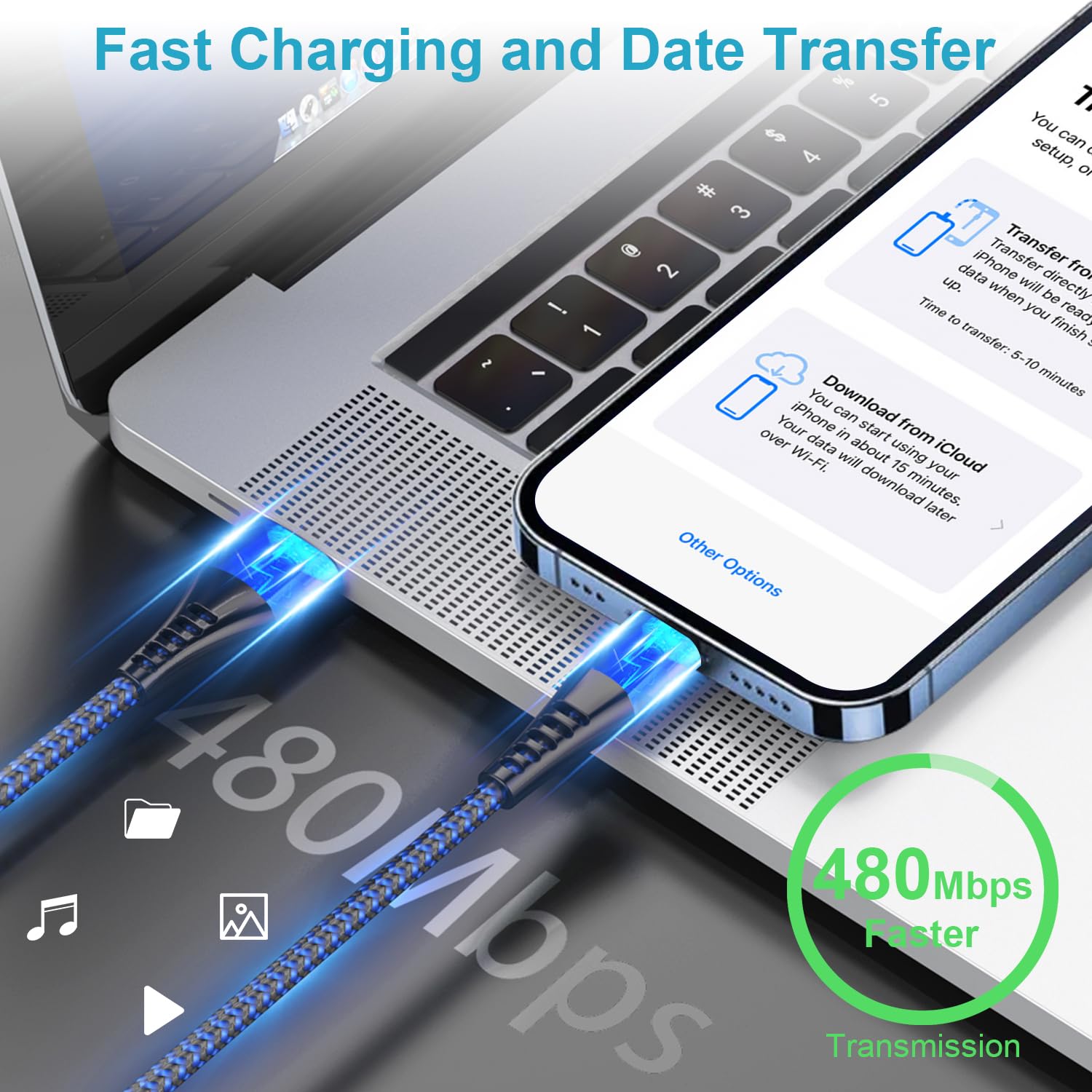 3-Pack Apple MFi Certified Lightning Cable 2M/6.6ft - Fast Charging Nylon Braided USB Cable for iPhone 14/13/12/11/XS/XR/X/8/7/6/SE/5S & iPad - Durable Long Charger Cord for Home, Office, Car & Travel