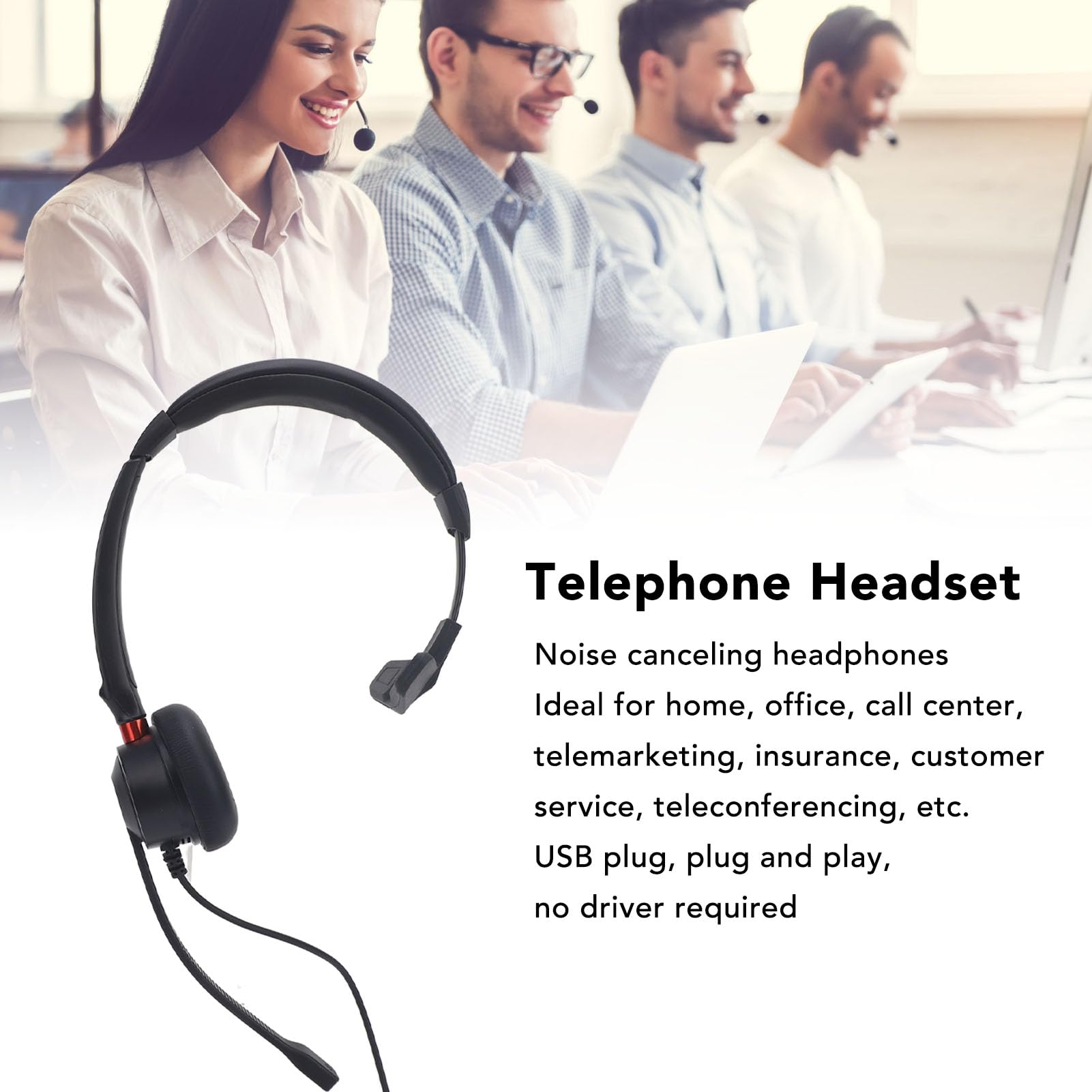 Noise Cancelling Office Headset with USB-C & USB - Ultra Comfortable Hands-Free Headphones for Clear Calls on Smartphone, PC & Laptop - Perfect for Remote Work, Online Meetings & Customer Service