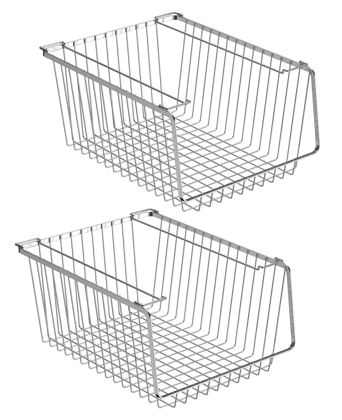 Stackable Wire Storage Baskets with Handles - Set of 2 | Organizer Bins for Kitchen, Pantry, Bathroom, Cabinets, Closets & Bedrooms | Perfect for Home Organization & Space Saving