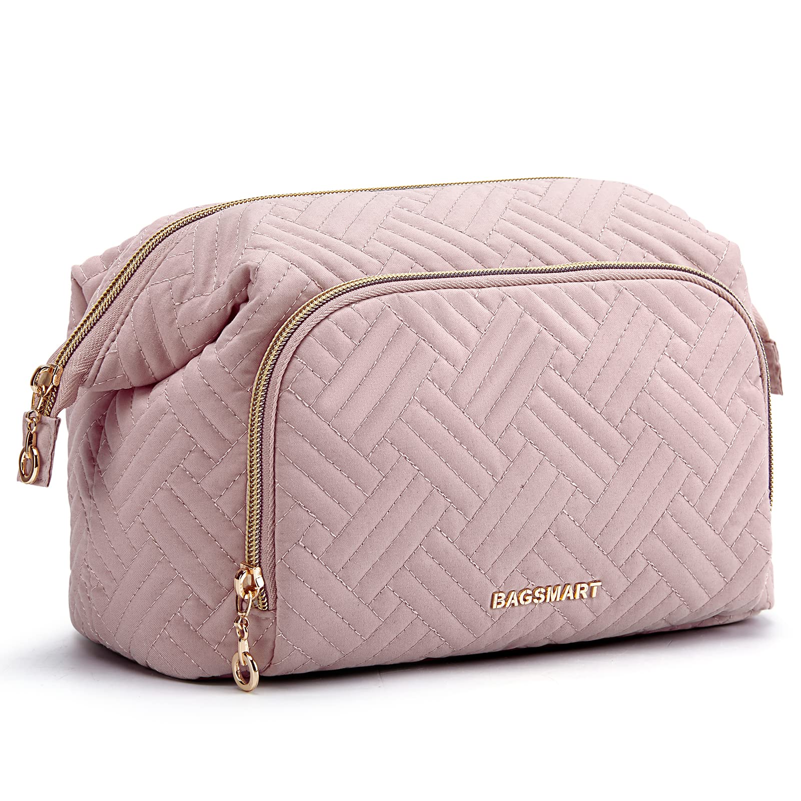 BAGSMART Travel Makeup Bag - Large Cosmetic Organizer Case for Women, Wide Open Toiletry Pouch for Brushes & Accessories | Perfect for Travel, Gym & Daily Essentials
