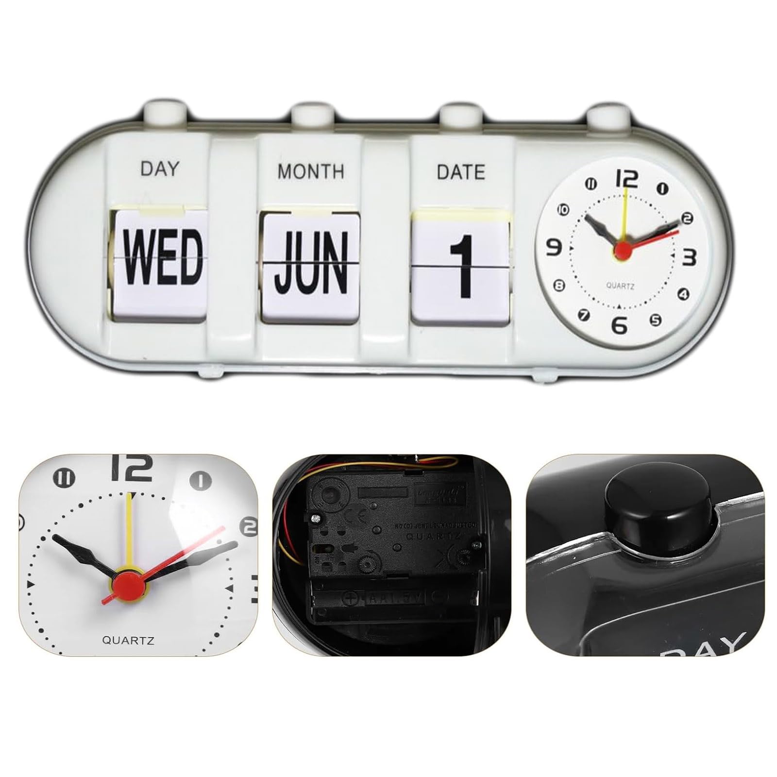 Large Digital Flip Calendar Alarm Clock - Innovative Manual Turn Page Design for Seniors, Home & Bedroom Decor (White) | Perfect for Elderly Care, Office Desk, and Vintage Style Room Decor