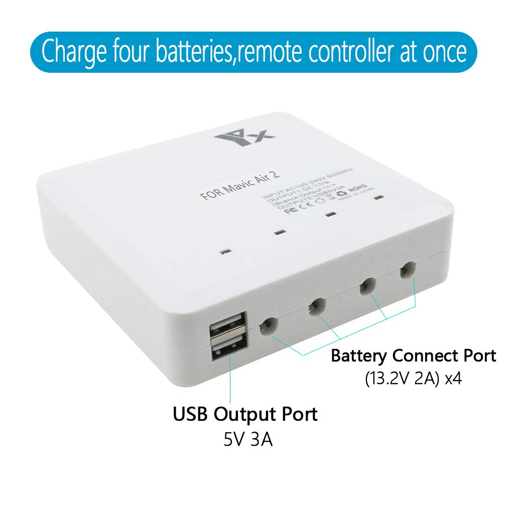 DJI Mavic Air 2 & Air 2S Smart Battery Charger - 3-in-1 Fast Charging Hub for Drone Batteries & Remote Controller - Perfect for Travel, Aerial Photography & Outdoor Adventures
