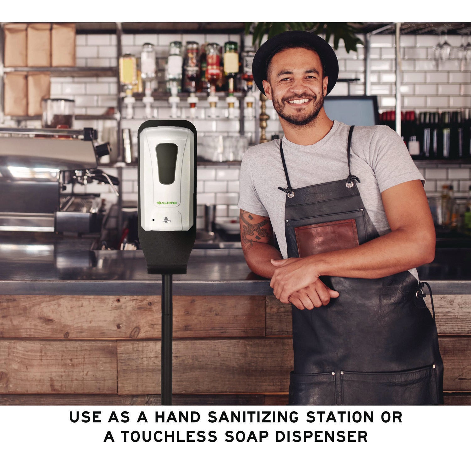 Alpine Industries Automatic Touchless Foam Hand Sanitizer & Soap Dispenser with Adjustable Floor Stand - 40 oz Capacity, White - Ideal for Hospitals, Restaurants, Schools, and Public Spaces